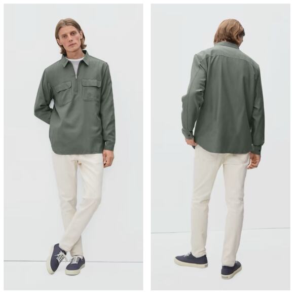 Everlane The Quarter Zip Popover Shirt Dark Sage Green Mens XXL Half Zip - Picture 1 of 12